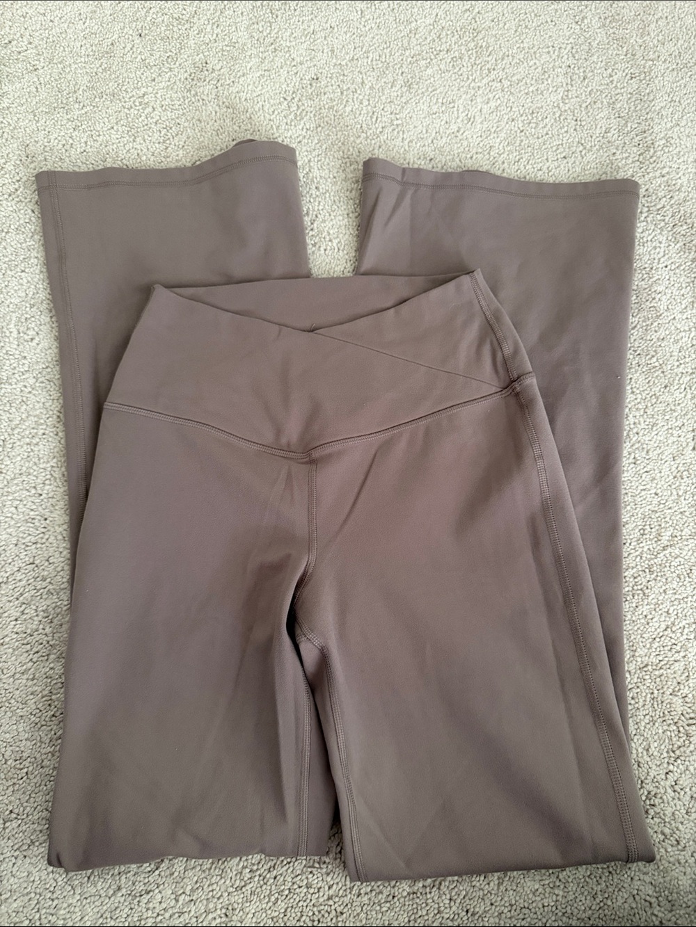 Yogalicious High-Rise Flare Track Pants in Taupe